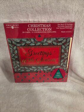 VTG Christmas Collection Cards Box 20 Sealed Holly Gold Foil Greetings Season